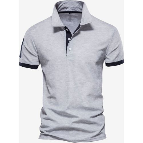 Men's Polo Shirt Turn-Down Collar Short Sleeves Classic Buttons Dark Navy Blue Top - milanoo.com - Modalova