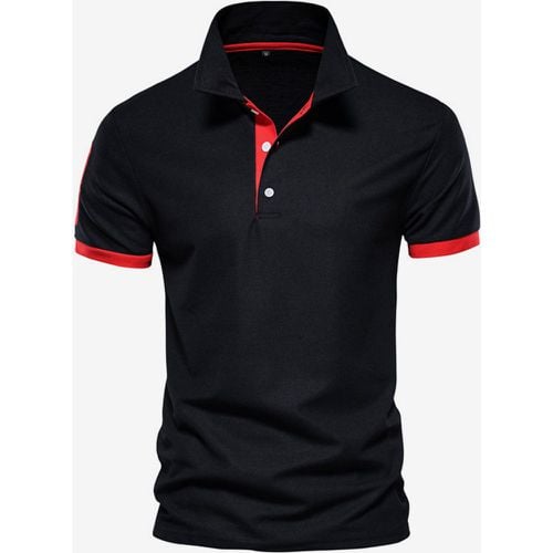 Men's Polo Shirt Turn-Down Collar Short Sleeves Classic Buttons Dark Navy Blue Top - milanoo.com - Modalova