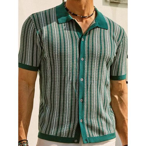 Men’s Lapel T-Shirt Striped Single Breasted Short Sleeved Polo Shirt - milanoo.com - Modalova