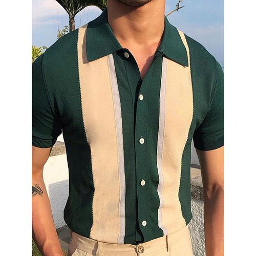 Men’s Lapel T-Shirt Single Breasted Knitted Short Sleeved Polo Shirt - milanoo.com - Modalova