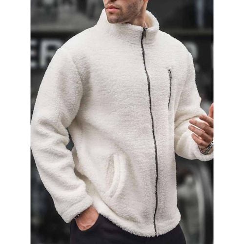 Men's Fleece Jacket Long Sleeve Outdoor Jacket with Pockets and Zip Closure - milanoo.com - Modalova