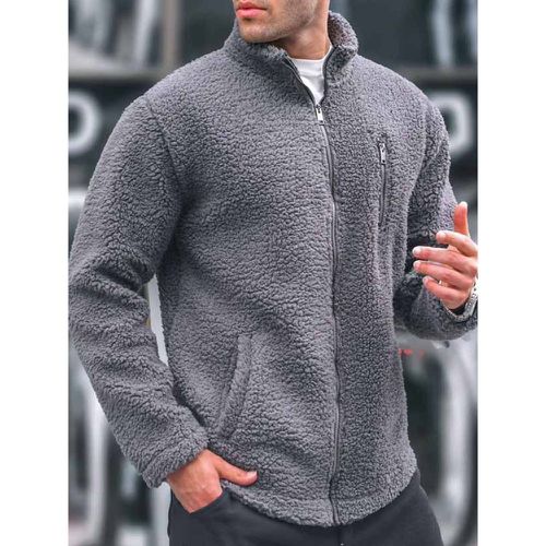 Men's Fleece Jacket Long Sleeve Outdoor Jacket with Pockets and Zip Closure - milanoo.com - Modalova