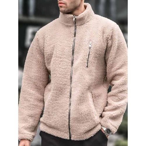 Men's Fleece Jacket Long Sleeve Outdoor Jacket with Pockets and Zip Closure - milanoo.com - Modalova