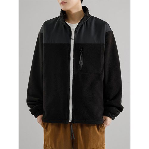 Men's Fleece Jacket Color Block Long Sleeve Outdoor Jacket With Pockets - milanoo.com - Modalova