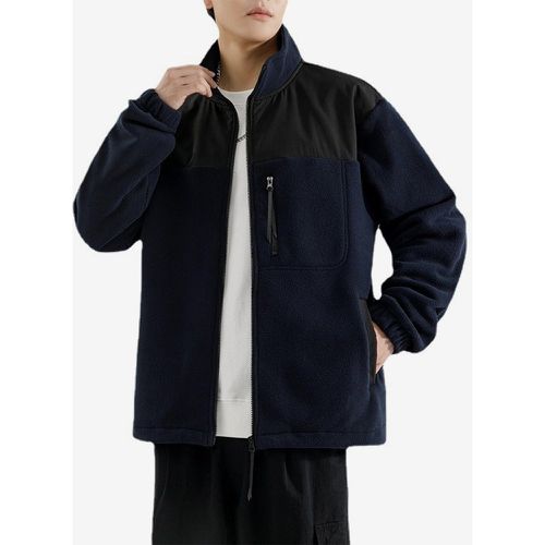 Men's Fleece Jacket Color Block Long Sleeve Outdoor Jacket With Pockets - milanoo.com - Modalova