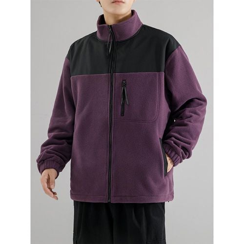 Men's Fleece Jacket Color Block Long Sleeve Outdoor Jacket With Pockets - milanoo.com - Modalova