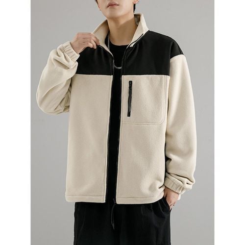 Men's Fleece Jacket Color Block Long Sleeve Outdoor Jacket With Pockets - milanoo.com - Modalova