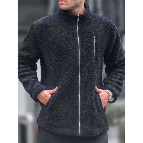 Men's Fleece Jacket Long Sleeve Outdoor Jacket with Pockets and Zip Closure - milanoo.com - Modalova