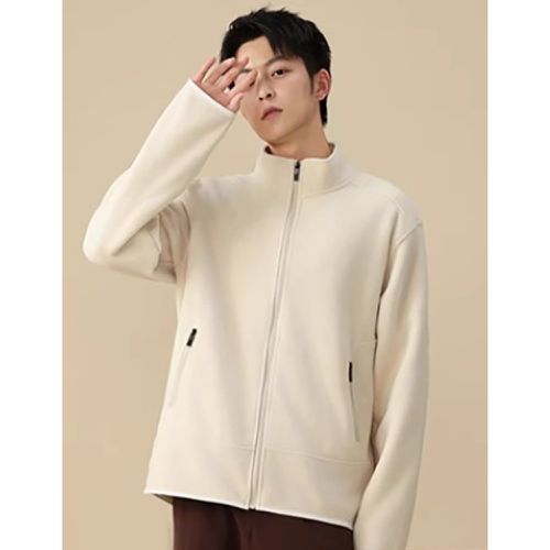 Men's Fleece Jacket Long Sleeve Solid Color Outdoor Jacket With Pockets - milanoo.com - Modalova