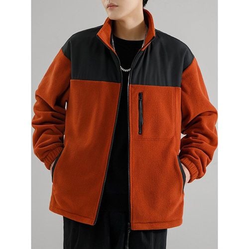 Men's Fleece Jacket Color Block Long Sleeve Outdoor Jacket With Pockets - milanoo.com - Modalova