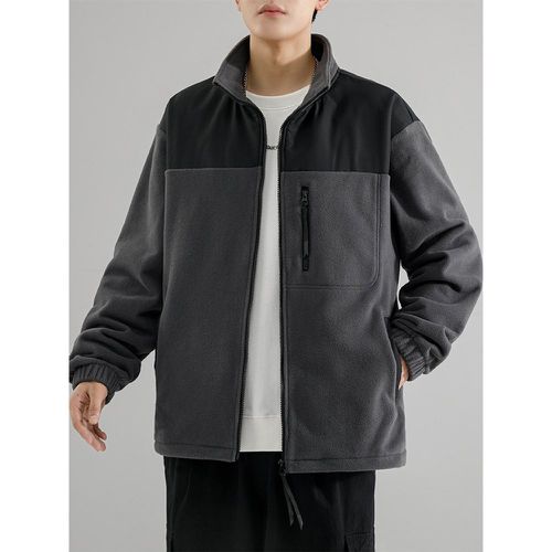 Men's Fleece Jacket Color Block Long Sleeve Outdoor Jacket With Pockets - milanoo.com - Modalova