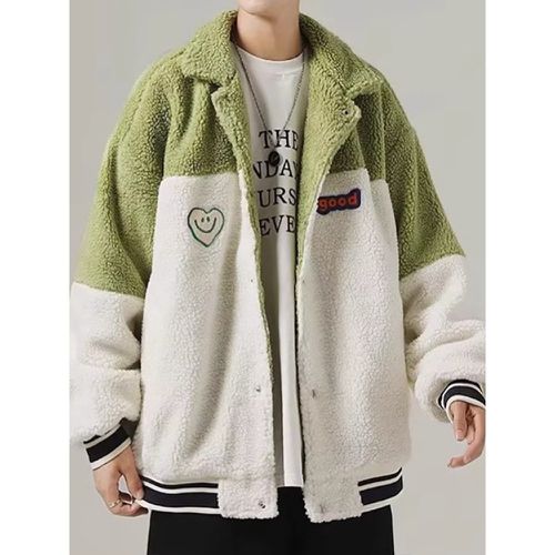 Men's Patchwork Fleece Jacket Loose Fit Thickened Winter Warm Coat - milanoo.com - Modalova