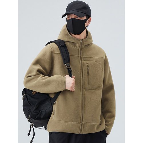 Men's Hooded Fleece Jacket Long Sleeve Solid Color Winter Warm Outdoor Jacket - milanoo.com - Modalova