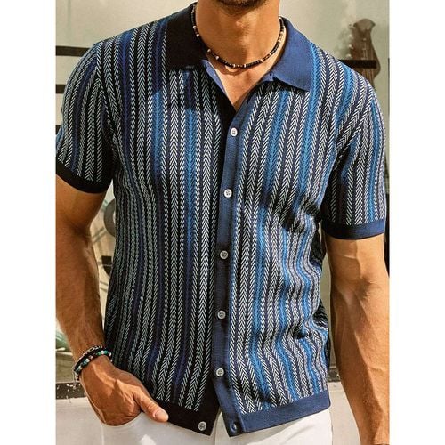 Men’s Lapel T-Shirt Striped Single Breasted Short Sleeved Polo Shirt - milanoo.com - Modalova