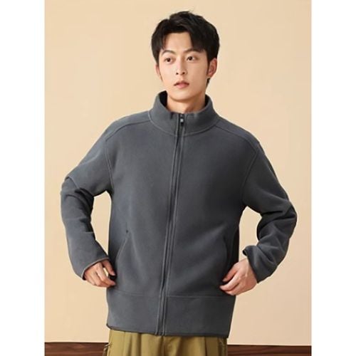 Men's Fleece Jacket Long Sleeve Solid Color Outdoor Jacket With Pockets - milanoo.com - Modalova