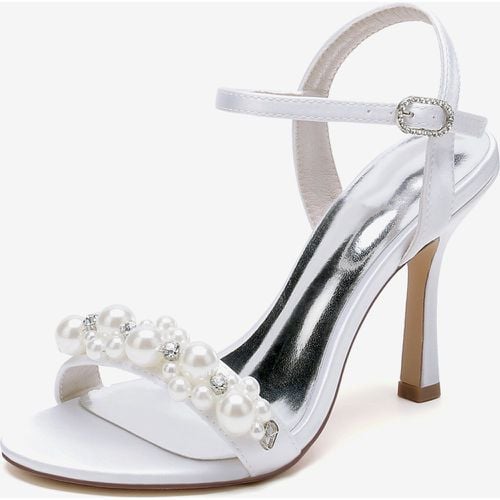 Bridal Sandals Ivory Satin Chic Open Toe Rhinestones Wedding Sandals - milanoo.com - Modalova