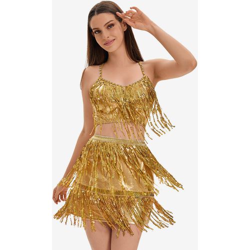 Latin Dance Sequins Fringe Set Sexy Skirt Top Dancing Costume - milanoo.com - Modalova