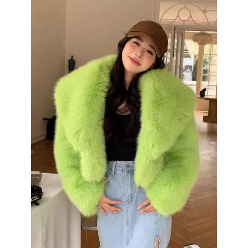 Faux Fur Coats Long Sleeves Elegant Turndown Collar Women Coat - milanoo.com - Modalova