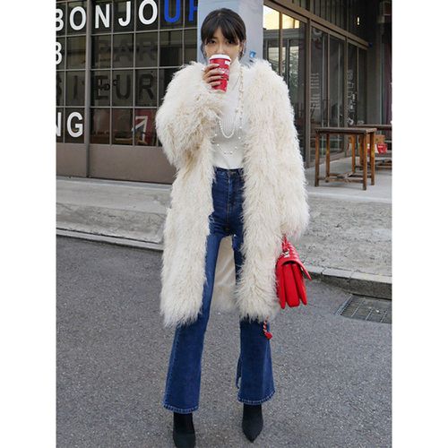 Faux Fur Coats Long Sleeves Chic Gray Women Coat - milanoo.com - Modalova