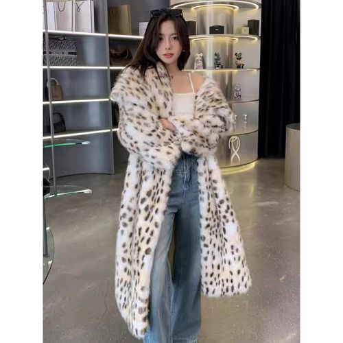 Faux Fur Coats Long Sleeves Elegant Two-Tone Women Coat - milanoo.com - Modalova