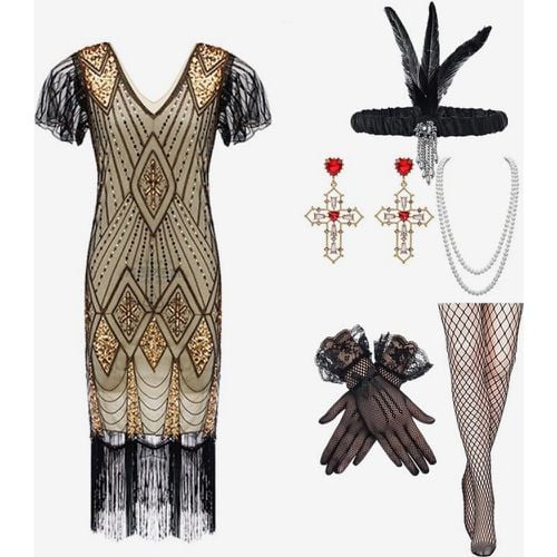 S Costume Gold Sequins Fringe Elegant Set Flapper Dress Sets - milanoo.com - Modalova