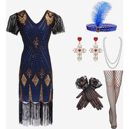 S Costume Gold Sequins Fringe Elegant Set Flapper Dress Sets - milanoo.com - Modalova