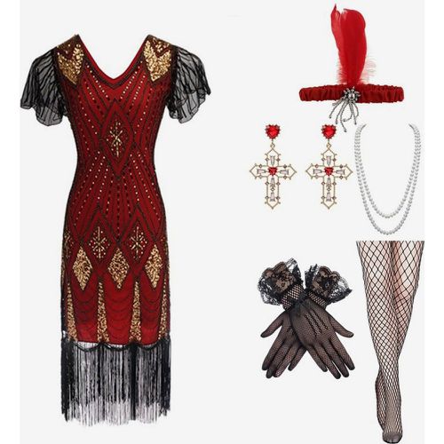 S Costume Gold Sequins Fringe Elegant Set Flapper Dress Sets - milanoo.com - Modalova