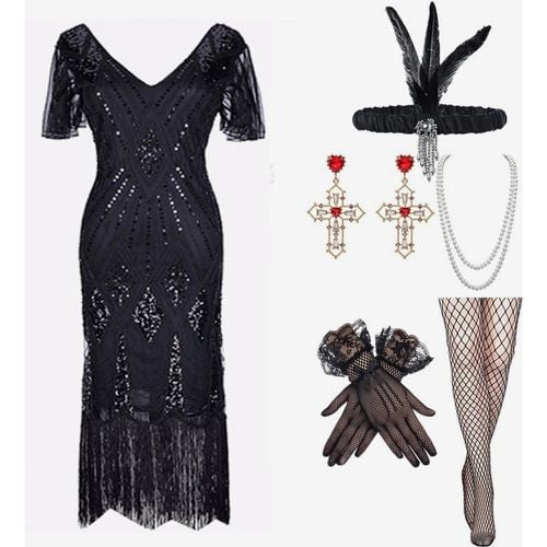 S Costume Gold Sequins Fringe Elegant Set Flapper Dress Sets - milanoo.com - Modalova