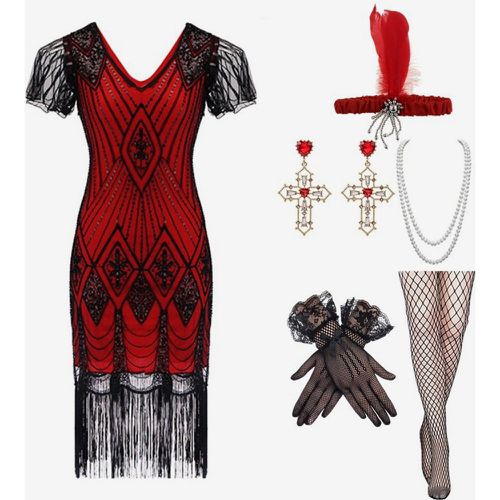 S Costume Gold Sequins Fringe Elegant Set Flapper Dress Sets - milanoo.com - Modalova