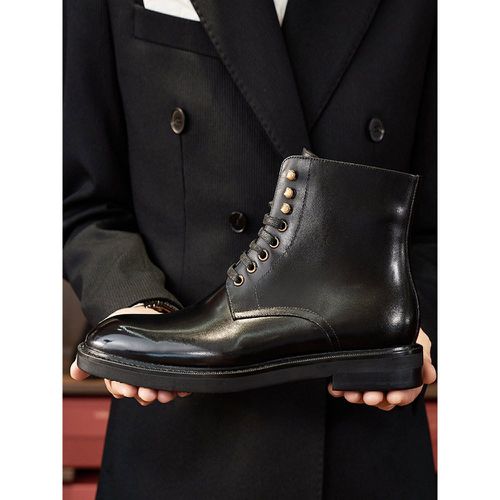 Men's Martin Work Boots Leather Brown Ankel Short Boots - milanoo.com - Modalova