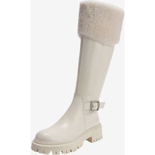 White Flat Knee High Boots Round Toe Mid Calf Boots For Women - milanoo.com - Modalova