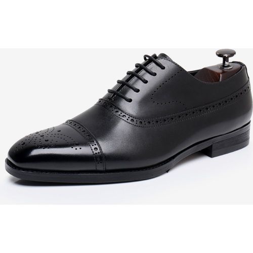 Men's Dress Shoes Square Toe Leather Brogue Derby Formal Wedding Shoes - milanoo.com - Modalova