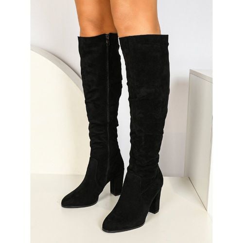 Knee Length Boots Women's PU Leather Chunky Heel Knee-High Boots - milanoo.com - Modalova