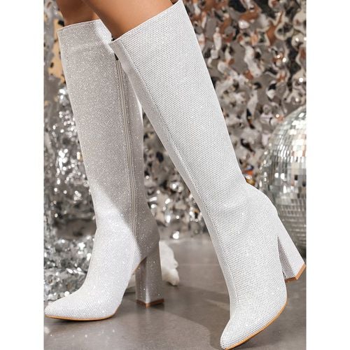 Knee High Boots Women's Sequined Cloth Chunky Heel Knee-High Boots - milanoo.com - Modalova