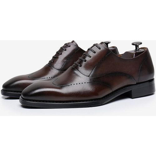 Man's Dress Shoes Fashion Round Toe Leather Brogue Derby Formal Wedding Shoes - milanoo.com - Modalova