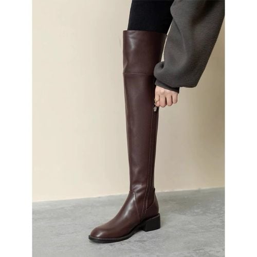 Black Over The Knee Boots Flat Pointed Toe Thigh High Boots - milanoo.com - Modalova