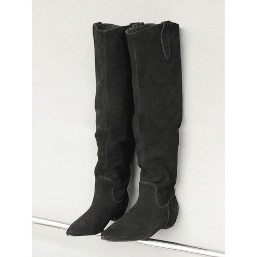 Suede Knee High Boots Grey Pointed Toe Flat Slouch Boots - milanoo.com - Modalova