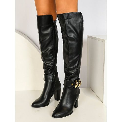 Women's Knee High Boots Black Designed Chunky Heel Boots - milanoo.com - Modalova