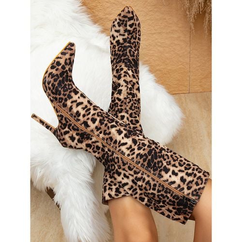 Women's Knee High Boots Suede Pointed Toe Zebra Detail Stiletto Heel Boots - milanoo.com - Modalova