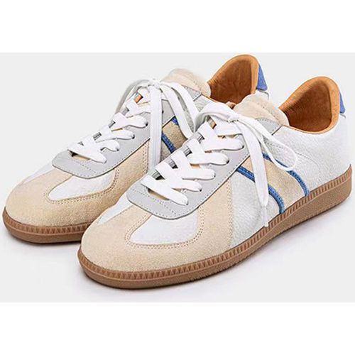 Mens Sneakers Cosy Color Block Cowhide Round Toe Lace Up Basket Sport Shoes - milanoo.com - Modalova