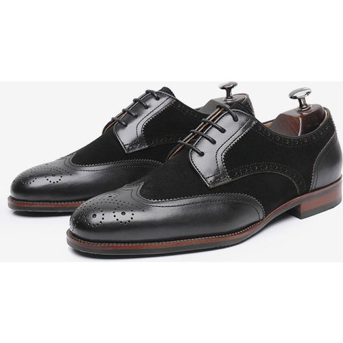 Men's Dress Shoes Fashion Round Toe Cowhide Suede Leather Derby Prom Brogue Wedding Formal Shoes - milanoo.com - Modalova