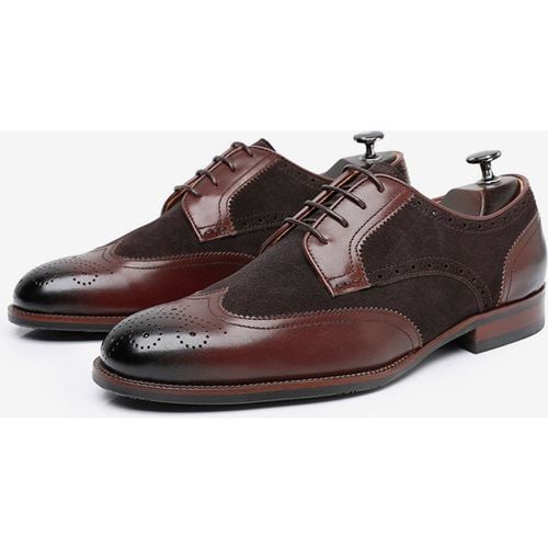 Men's Dress Shoes Fashion Round Toe Cowhide Suede Leather Derby Prom Brogue Wedding Formal Shoes - milanoo.com - Modalova