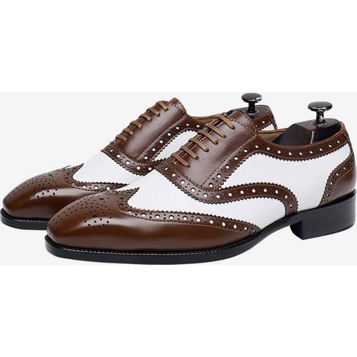 Men's Dress Shoes Square Toe Leather Brogue Oxford Prom Wedding Shoes - milanoo.com - Modalova