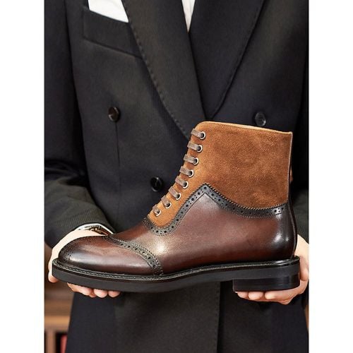 Men's Martin Work Boots Leather Ankle Short Boots - milanoo.com - Modalova