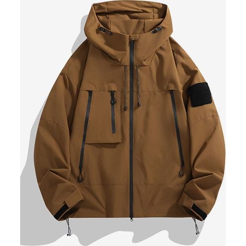 Men's Outdoor Jacket Patchwork Loose Zip Hooded Long Sleeve Coat - milanoo.com - Modalova