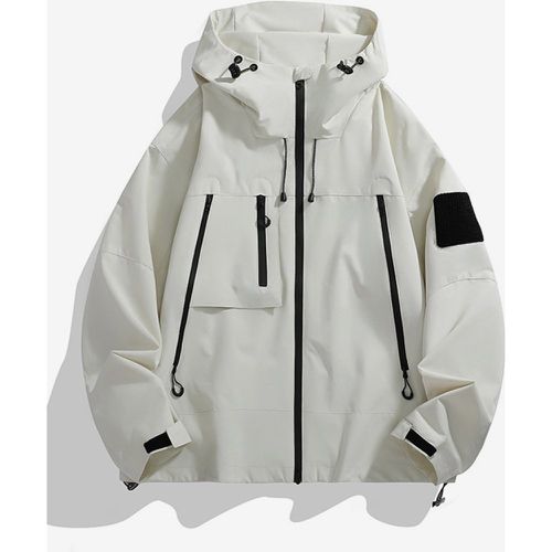 Men's Outdoor Jacket Patchwork Loose Zip Hooded Long Sleeve Coat - milanoo.com - Modalova