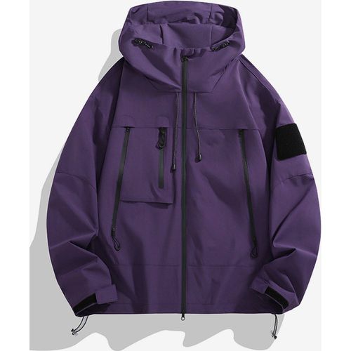 Men's Outdoor Jacket Patchwork Loose Zip Hooded Long Sleeve Coat - milanoo.com - Modalova