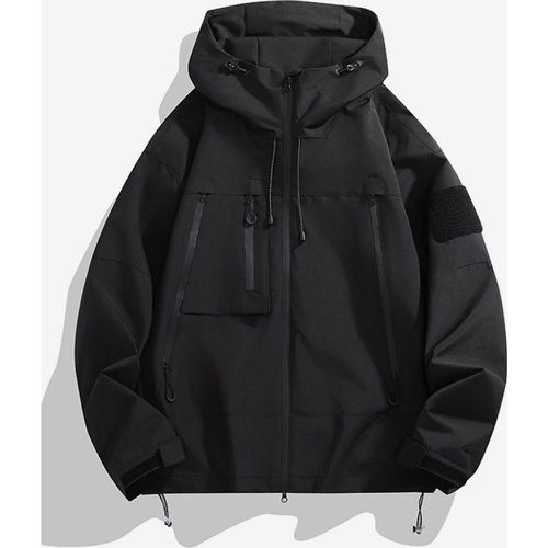 Men's Outdoor Jacket Patchwork Loose Zip Hooded Long Sleeve Coat - milanoo.com - Modalova