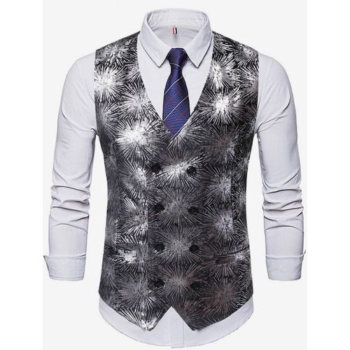 Men's Casual Double Breasted Vest Stamping Printing Sleeveless Jacket - milanoo.com - Modalova