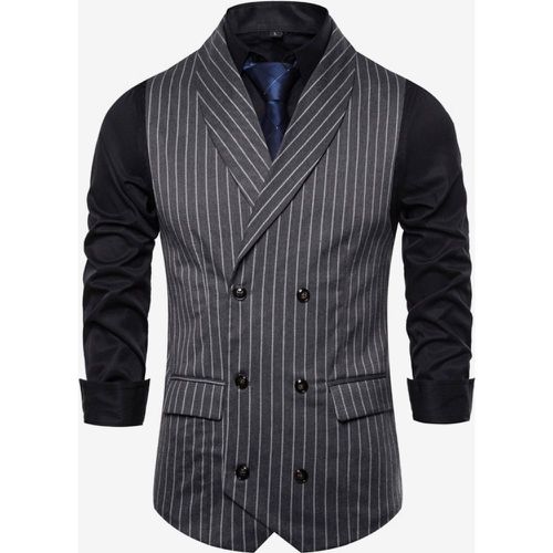 Men's Striped Double-Breasted Vest Business Sleeveless Suit Jacket - milanoo.com - Modalova